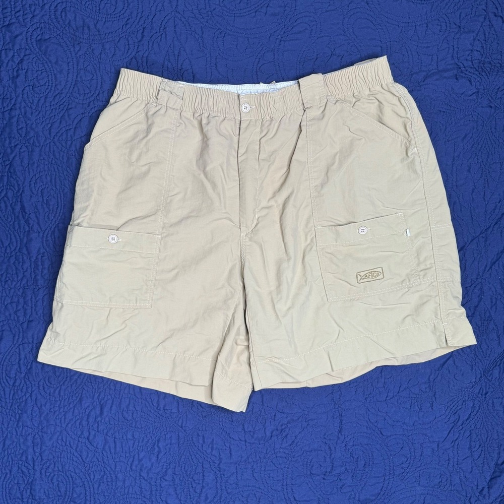 AFTCO Bluewater Fishing Shorts Tan Mens Size 42‎ Measure 36 Nylon Cargo Pockets